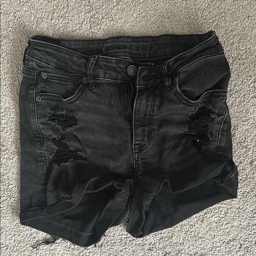 American Eagle Black Distressed Jean Shorts